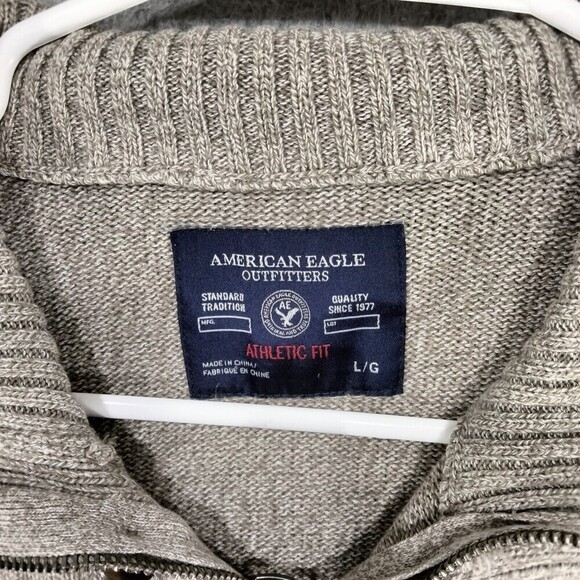 American Eagle Outfitters Pullover Sweater Mens Sz L Brown 1/4 Zip Button Casual - Picture 7 of 12